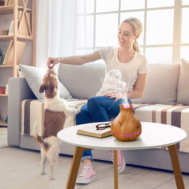 Aromatherapy Essential Oil Diffuser 550ml 12 Hours Wood Grain Aroma Diffuser with Timer Cool Mist Humidifier for Large Room, Home, Baby Bedroom, Waterless Auto Shut-Off, 7 Colors Lights Changing Brown - NewNest Australia