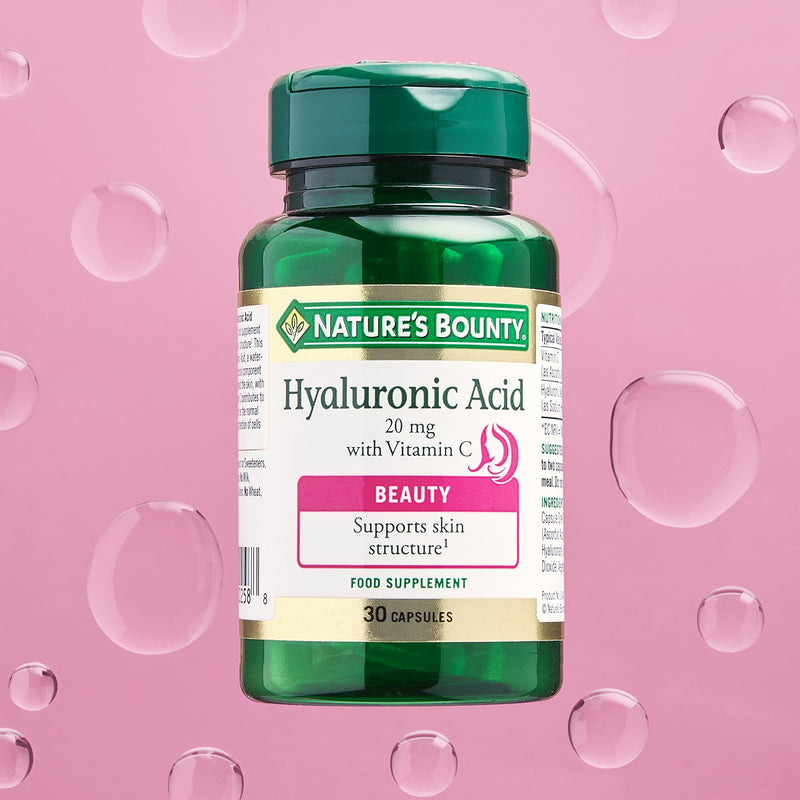Nature's Bounty Hyaluronic Acid 20 mg with Vitamin C Capsules - Pack of 30 Capsules - Supports collagen formation and skin structure - Antioxidant support against free radicals - Gluten Free - NewNest Australia