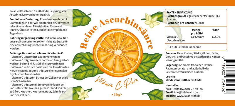 Vitamin C Pure 1kg - Vitamin C Powder - Pure Ascorbic Acid - 1000 Day Supply x 1000mg High Dose - With Measuring Spoon - Vegan - Premium Quality - NewNest Australia
