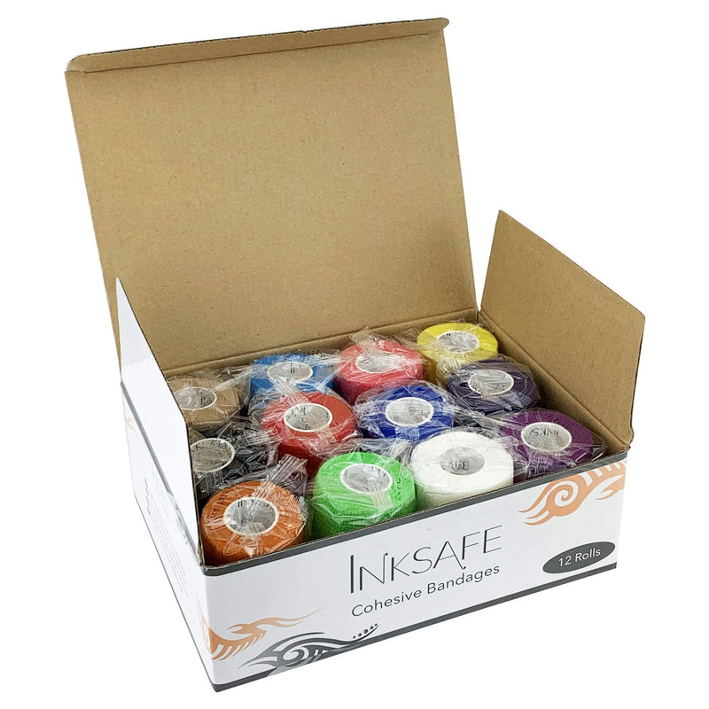 Inksafe Assorted Colours Self Adherent Cohesive Bandages 7.5cm x 4.5m Box of 12 - Uses Include Vet Wrap, Tape for Human Wrist and Ankle Sprains and Sports Injuries - NewNest Australia