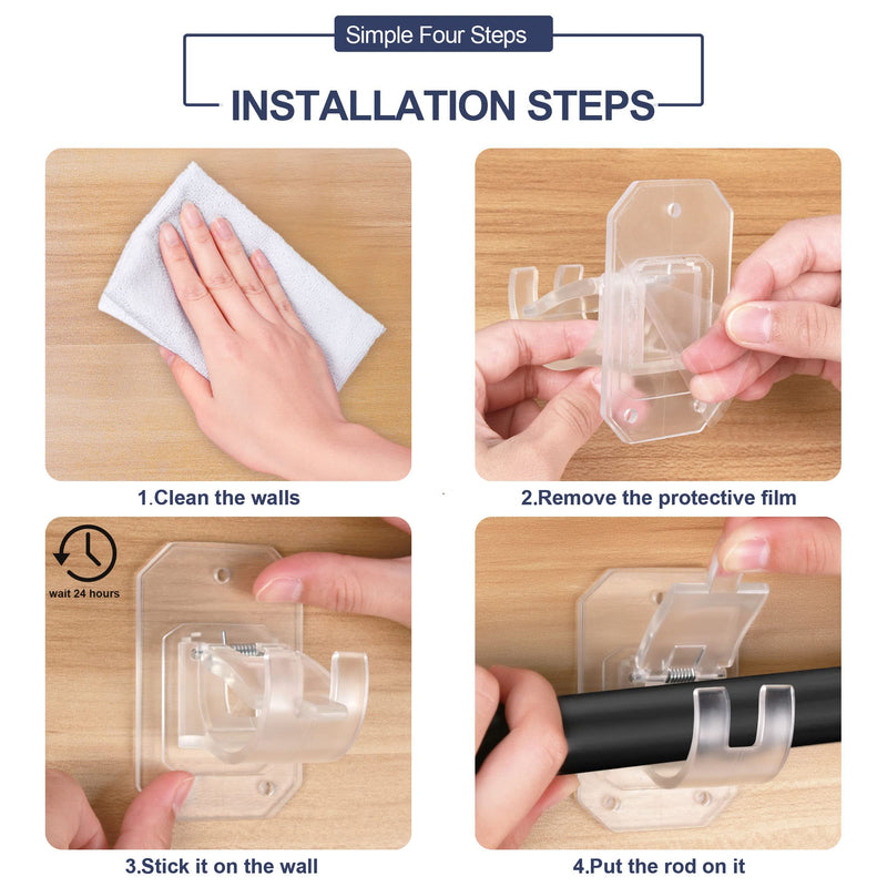 8PCS Upgraded No Drill Curtain Rod Brackets No Drilling Curtain Rod Holders Self Adhesive Curtain Rod Hooks Nail Free Adjustable Curtain Hangers Suitable for Poles of 0.78~1.57 Inch(Transparent) 8 Transparent - NewNest Australia