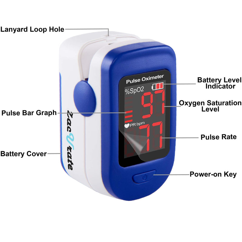 Zacurate 500BL Fingertip Pulse Oximeter Blood Oxygen Saturation Monitor with Batteries and Lanyard Included (Navy Blue) - NewNest Australia