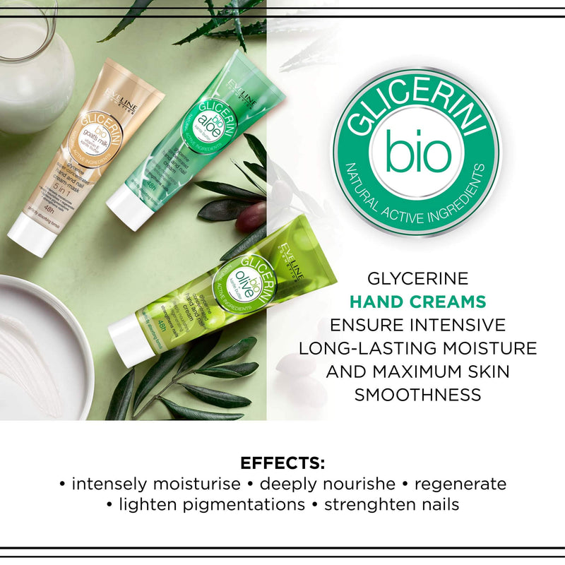 Eveline Cosmetics Glicerini Moisturising Hand Cream with Aloe Vera Extract | 100 ML | Dry Hands Treatment Hydro Boost Repair Cream | Fast-Absorbing Daily Skin Care | Protective Properties - NewNest Australia