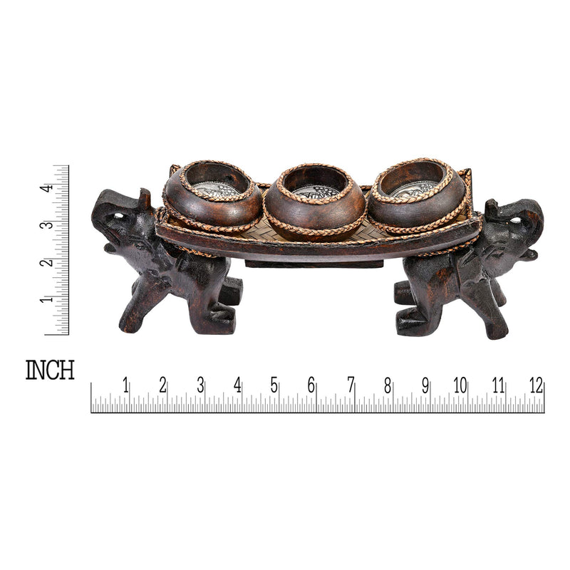 NewNest Australia - Happy Twin Elephants Carrying Three Vases Rain Tree Wood Candle Holder 