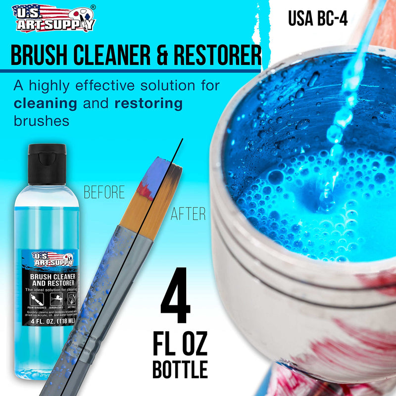 U.S. Art Supply Brush Cleaner and Restorer, 4 Ounce Bottle - Quickly Cleans Paint Brushes, Airbrushes, Art Tools - Cleaning Solution to Remove Dried On Acrylic, Oil and Water-Based Paint Colors 4-ounce - NewNest Australia