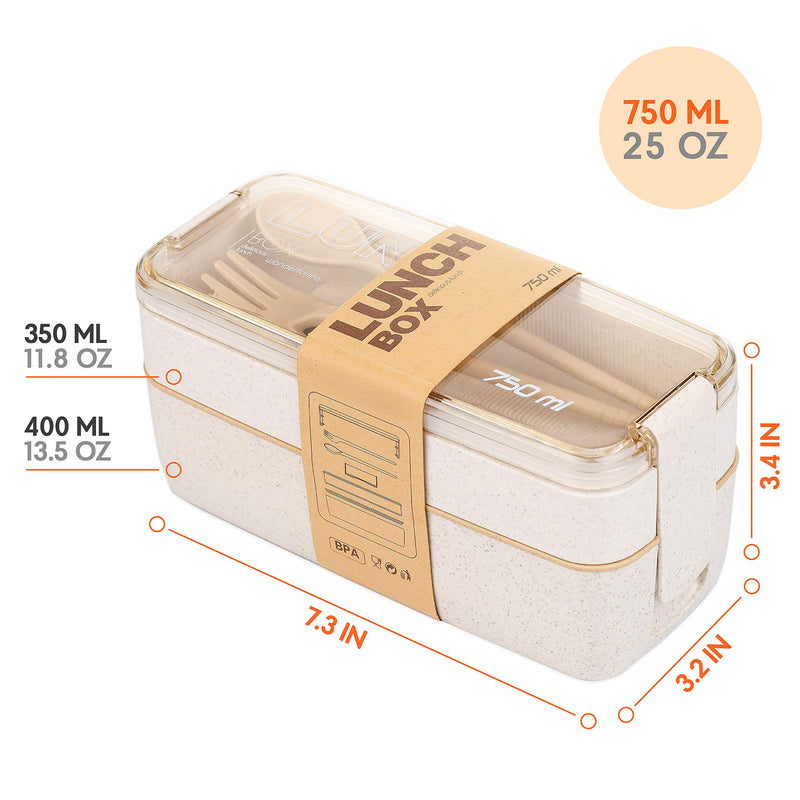 NewNest Australia - TARLINI HOME Kids Bento Box- Lunch Containers, Cute Lunch Boxes for Kids With Utensils, Chopsticks & Dividers, Bento Boxes for Adults, Dishwasher & Microwave Safe Japanese Bento Beige 