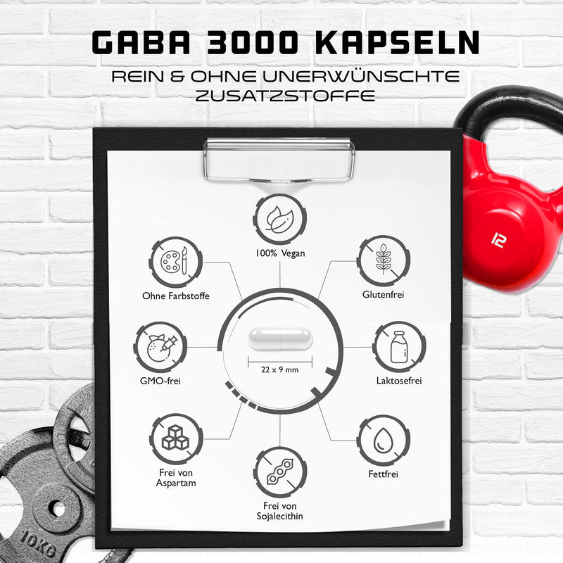 GABA 3000 - 320 capsules of 750 mg each - Gamma aminobutyric acid - High dose with 3000 mg per daily serving - Amino acid - Premium quality - German Elite Nutrition - NewNest Australia