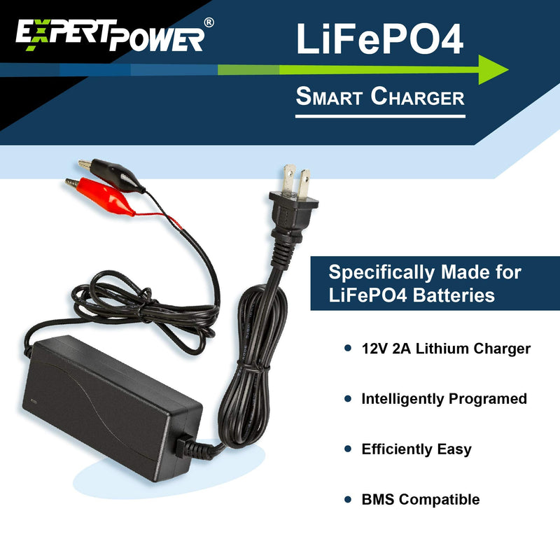 ExpertPower 12V 2A Smart Charger for Lithium LiFePO4 Deep Cycle Rechargeable Batteries [UL Listed] 2 Amp - NewNest Australia