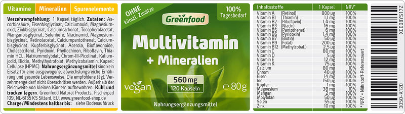 Multivitamin + Minerals, 560 Mg, High Dosage, 120 Capsules - All Important Vitamins (Daily Requirements), Minerals And Trace Elements. With High Bioavailability. No Artificial Additives. Vegan. - NewNest Australia