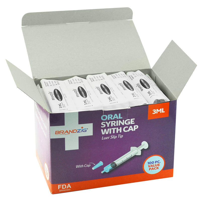 3ml Syringe with Cap (100 Pack) | Oral Dispenser Without Needle, Luer Slip Tip | Individually Wrapped Medicine Dropper for Infants & Pets - NewNest Australia