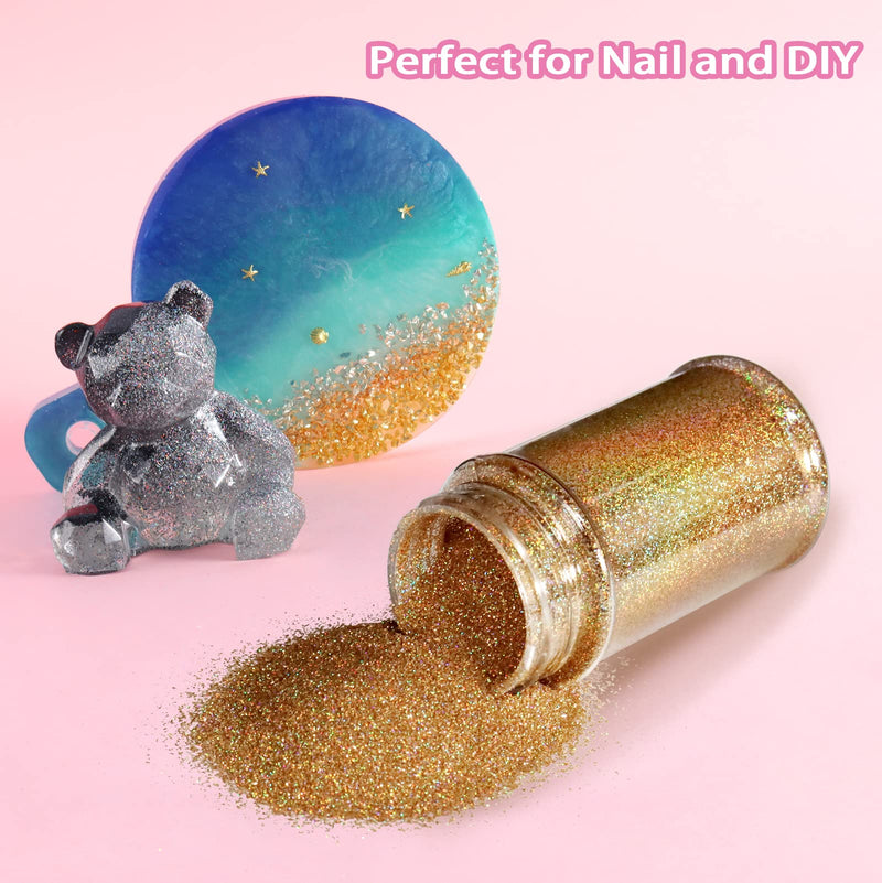 Renfio Holographic Ultra Fine Glitter Powder Metallic Resin Glitter PET Flakes Crafts Sequins 1/128" 0.008" 0.2mm Epoxy Chips Flakes for Tumblers Slime 1.75 Oz (50g) - Diamond Laser Gold - NewNest Australia