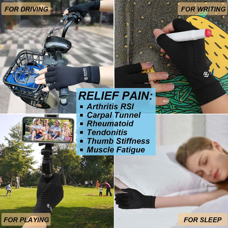 2 Pairs Compression Gloves for Women and Men – Copper Arthritis Gloves for Rheumatoid Arthritis Osteoarthritis Carpal Tunnel – Hand Pain Relief and Support – Open Finger Black Small (2 Pair) - NewNest Australia