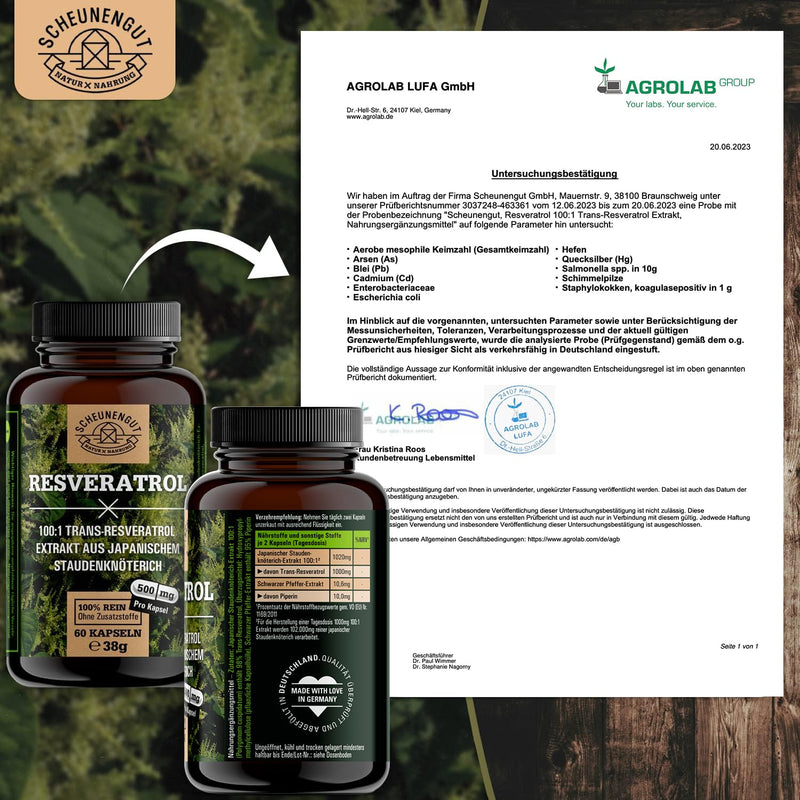 Resveratrol -1000Mg Per Daily Dose- Important: 100:1 Extract (=50,000Mg Japanese Knotweed Root Per Dose) + Piperine I 98% Trans-Resveratrol High Dose I Laboratory Tested I From De I Scheunengut - NewNest Australia