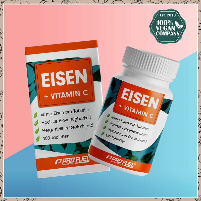 Iron tablets 180x with 40 mg iron + vitamin C (40mg) from rose hips - VEGAN tablets with bioavailable, high doses of bisglycinate - without unwanted additives 1x 180 tablets - NewNest Australia