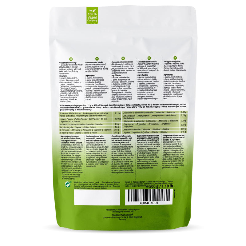Eaa Powder Vegan 500G Ice-Tea Peach - Highest Dosage - All Essential Amino Acids - Iced Tea Peach Flavor Eaas - Amino Acids - Essential Aminos Powder 500 G (Pack Of 1) - NewNest Australia