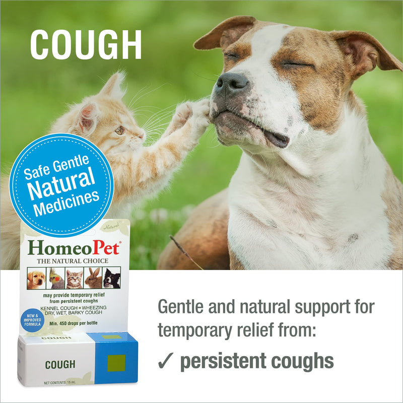 HomeoPet COUGH - 100% Natural Pet Medicine. For barky cough, persistent coughs, kennel cough, sneezing and dry nose. For puppies, kittens, young animals & senior pets. 15ml/up to 90 doses per bottle - NewNest Australia