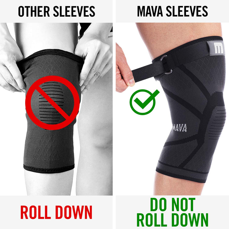 Mava Sports Knee Compression Sleeve Support for Men and Women - Perfect for Powerlifting, Weightlifting, Running, Gym Workout, Squats and Pain Relief Active Black - Strap X-Large - NewNest Australia