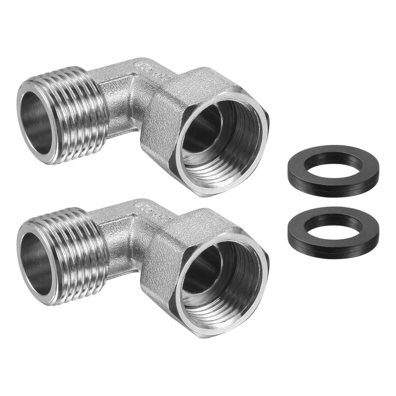 uxcell Pipe Fitting Elbow G1/2 Male to Female Thread 2 Way L Shape Hose Connector Adapter, Nickel-Plated Copper 2pcs - NewNest Australia