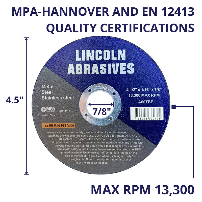 50 Pack 4-1/2" Cut-Off Wheels Lincoln Abrasives 1/16" Metal & Stainless Steel - NewNest Australia