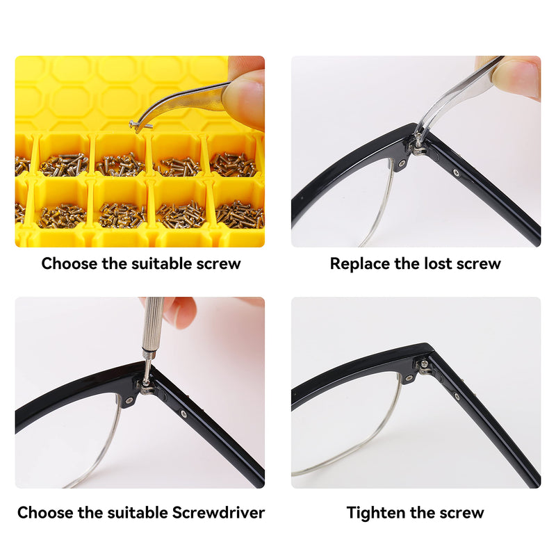 Eyeglass Repair Kit, Hiketolight Glasses Repair Kit with 1100pcs Eyeglass Screws Include Nose Pads, Precision Screwdriver Tool Set and Tweezers for Eyeglasses, Sunglasses, Watch Clock Spectacle Repair - NewNest Australia