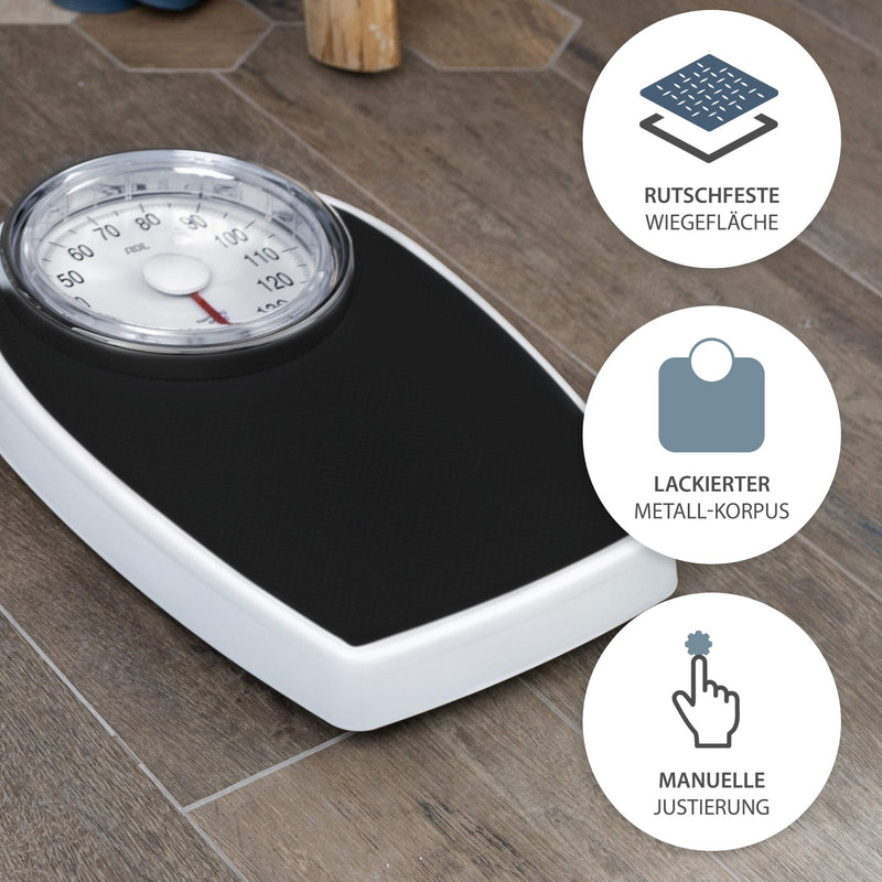 Ade Analogue Body Scales In A Retro Look | Non-Slip Weighing Surface | Mechanical Personal Scales With Extra Large Display | Without Battery | Up To 136 Kg | Black - NewNest Australia