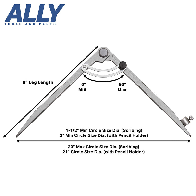 ALLY Tools 8 Inch Precision Wing Divider Scribe Tool/Woodworking Compass with Pencil Holder INCLUDES Two Pencils and Pencil Sharpener Ideal for Drawing Circles, Geometry, Wood, Metal, and Leather - NewNest Australia