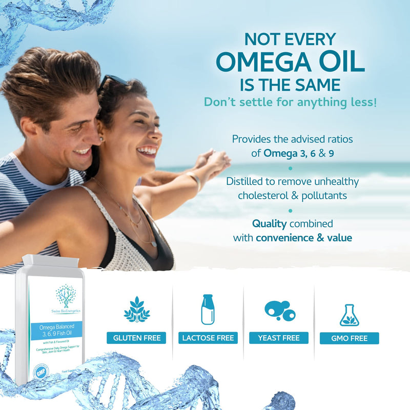 Omega Balanced 3, 6 & 9 Fish Oil 1000mg, 90 Capsules - High Strength EPA & DHA Formula derived from Fish & Flaxseed Oil with Added Vitamin E in Easy to Swallow Soft Gel Capsules - NewNest Australia
