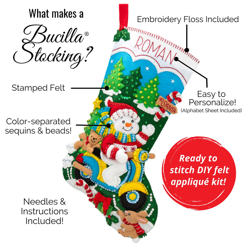 Bucilla Felt Applique Christmas Stocking Kit, 18", Snowman and Puppies - NewNest Australia