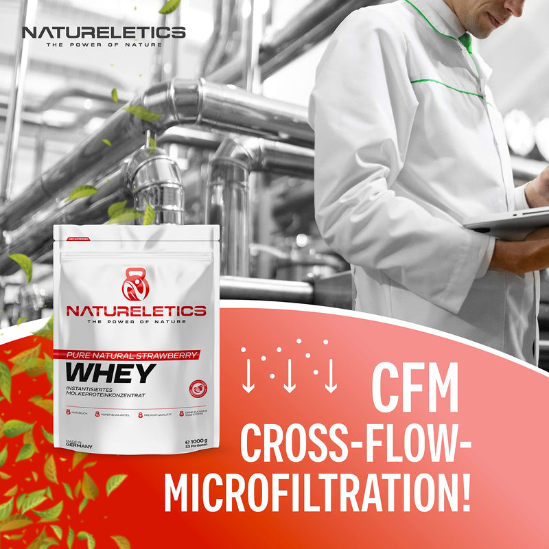 Natureletics Strawberry 1 Kg Natural Premium Whey Protein Powder From Germany Without Added Sugar Sweeteners, Protein Powder With A High Bcaa Content Of 22.6% - NewNest Australia