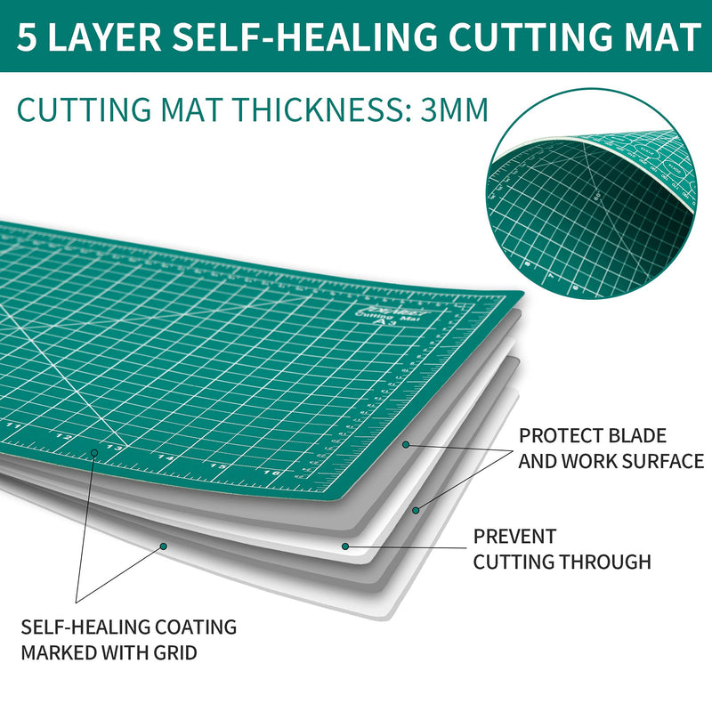 18" x 12" Self-Healing Cutting Mat for Craft, Idemeet Cutting Board with Grid, Non-Slip Cut Mat Board for Vinyl, Double-Sided Rotary Cut Board for Sewing, Quilting, Hobby, A3 A3 - 18" x 12" 1 - Green - NewNest Australia