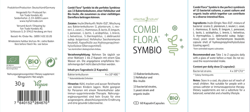 Combi Flora SymBIO - Probiotic with 13 bacterial strains + organic inulin - 60 vegan capsules - delayed release - high dose 60 pieces (pack of 1) - NewNest Australia