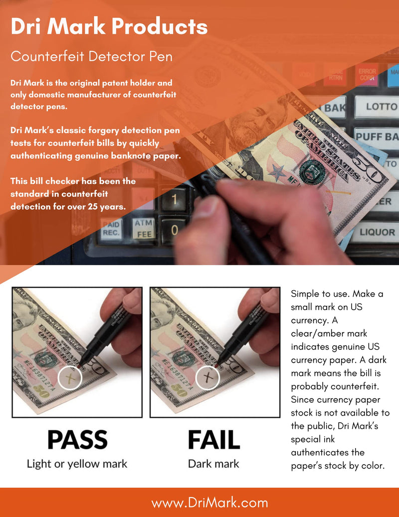 Dri Mark CFD5PK Counterfeit Bill Detector Marker Pen, Made in The USA, 3 Times More Ink, Pocket Size, Fake Money Checker - Money Loss Prevention Tester & Fraud Protection for U.S. Currency (Pack of 5) 5 Pack Pocket Size - NewNest Australia