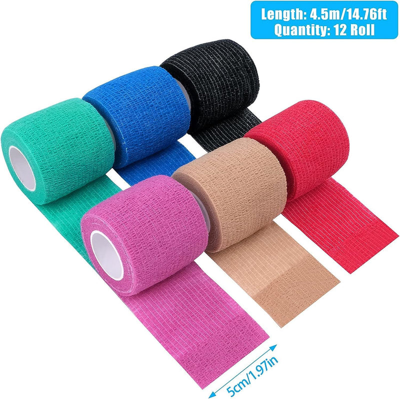 12 Rolls Of Self-Adhesive, Cohesive Bandage, Elastic And Self-Adhesive, Cohesive Bandage, Suitable For Stretch Athletes, Sports, Wrist (6 Colors, 5 Cm, 4.5 M) - NewNest Australia