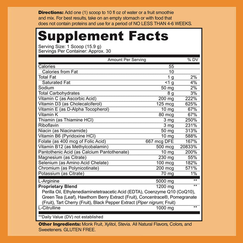 Cardio Heart Health Powder – L-Arginine Supplement 5000mg & L-Citrulline 1000mg,16.82 oz 1.05 Pound (Pack of 1) - NewNest Australia