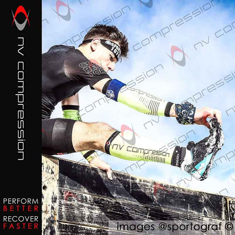 NV Compression Essential Race and Recover Calf Guards/Sleeves (PAIR) 20-30mmHg - For Sports Recovery, Shin Splints, Medical, Work, Flight - Running, Cycling, Gym (Bk/Grey Chevrons, S-M) Black/Grey Solid Chevrons S-M (12-16" / 30-41cm) - NewNest Australia