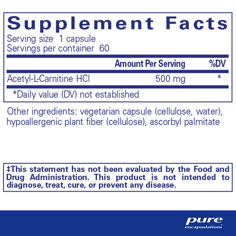 Pure Encapsulations Acetyl-l-Carnitine 500 mg | Memory Supplement for Brain, Focus, and Calmness* | 60 Capsules - NewNest Australia