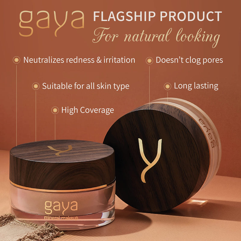 Vegan Buildable Mineral Powder Foundation– Light to Full Coverage, Cruelty-Free Face Makeup Enhances All Skin Types – Smooth Natural-Looking Makeup Foundation Doesn’t Clog Pores by Gaya Cosmetics MF1 - NewNest Australia