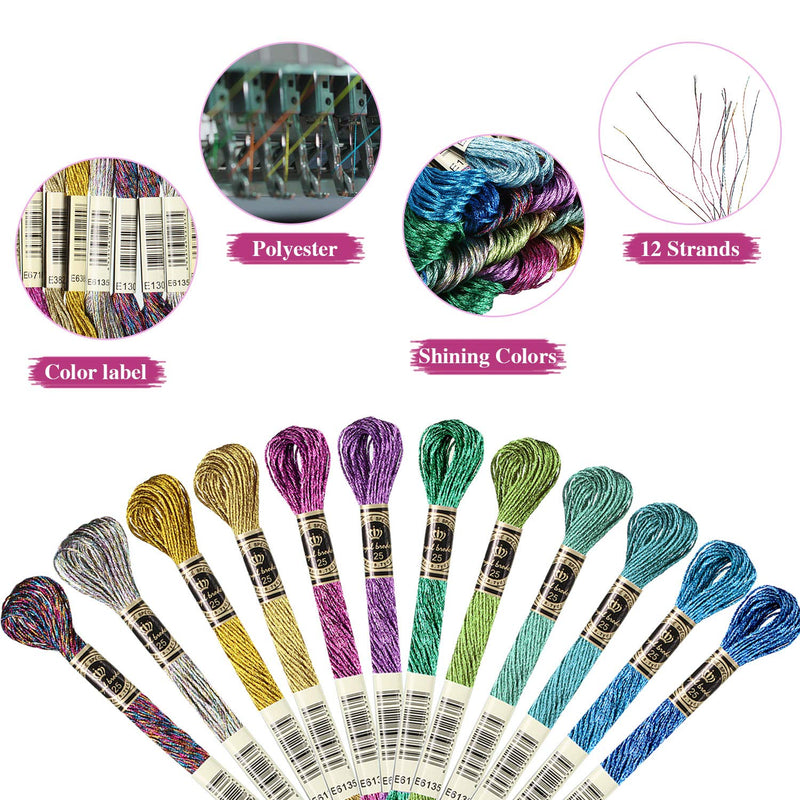 24 Pieces Metallic Embroidery Skein Threads Multi-Color Embroidery Floss Glitter Embroidery Thread Cross-Stitch Polyester Thread for Friendship Bracelets DIY Embroidery Thread Crafts - NewNest Australia