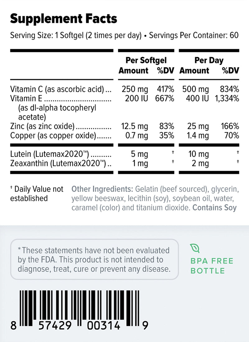 Focus Select® AREDS2 Based Eye Vitamin-Mineral Supplement - AREDS2 Based Supplement for Eyes (60 ct. 30 Day Supply) - AREDS2 Based Low Zinc Formula - Eye Vision Supplement and Vitamin - NewNest Australia