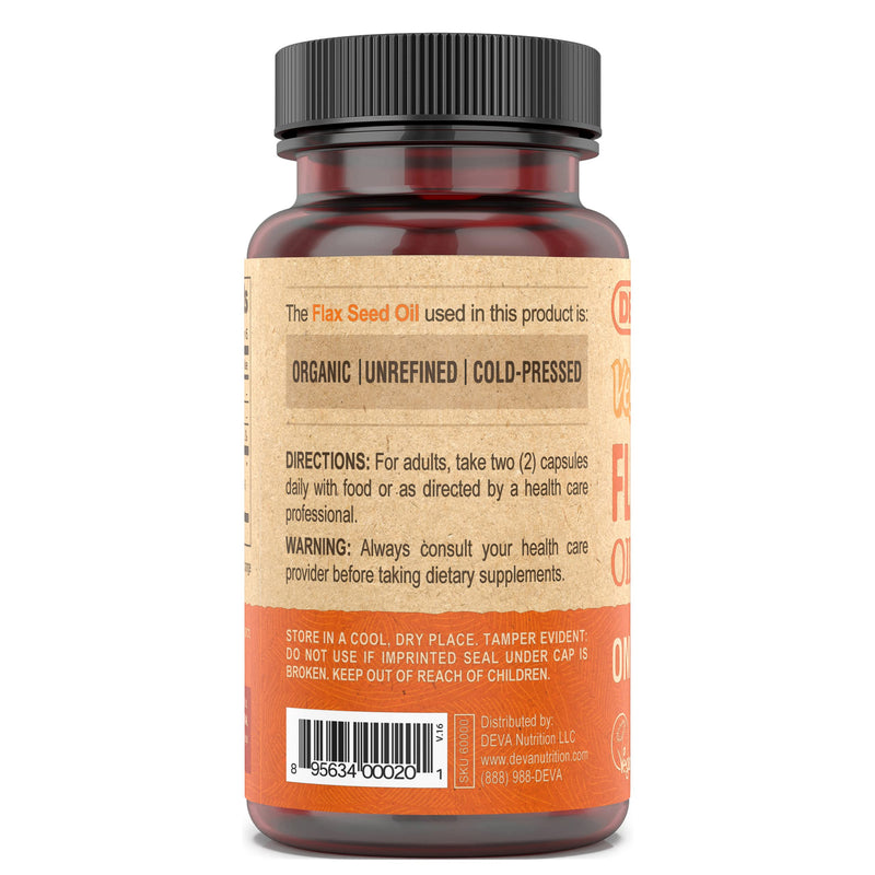 Deva Vegan Omega-3 Flaxseed Oil Supplement - 1000 MG Per Serving - Cold-Pressed & Unrefined - Fish Oil Alternative - with Omega-3 ALA - 90 Capsules, 2-Pack - NewNest Australia