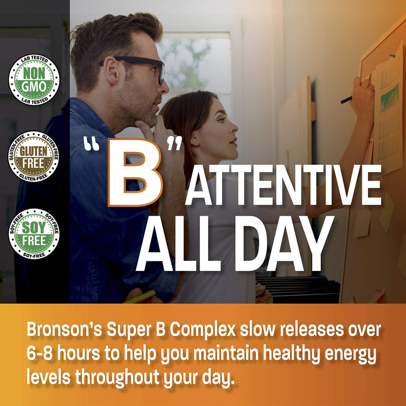 Bronson Super B Vitamin B Complex Sustained Slow Release (Vitamin B1, B2, B3, B6, B9 - Folic Acid, B12) Contains All B Vitamins 100 Tablets 100 Count (Pack of 1) - NewNest Australia