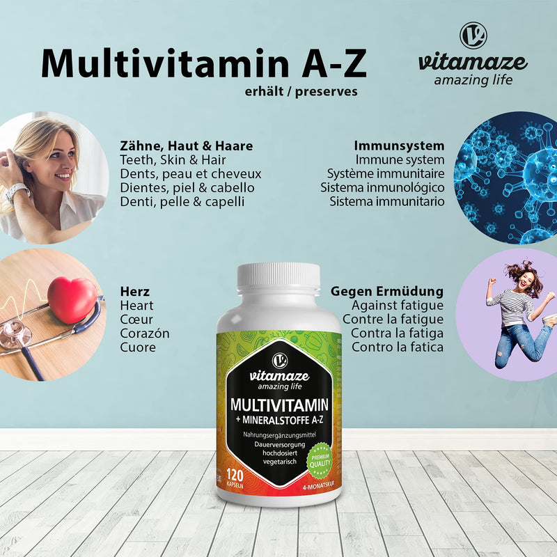 High-Dose Multivitamin Capsules, 23 Valuable Az Vitamins And Minerals, 120 Vegetarian Capsules For 4 Months, Vitamins, Minerals And Trace Elements Optimally Combined, Supplement Without Additives - NewNest Australia