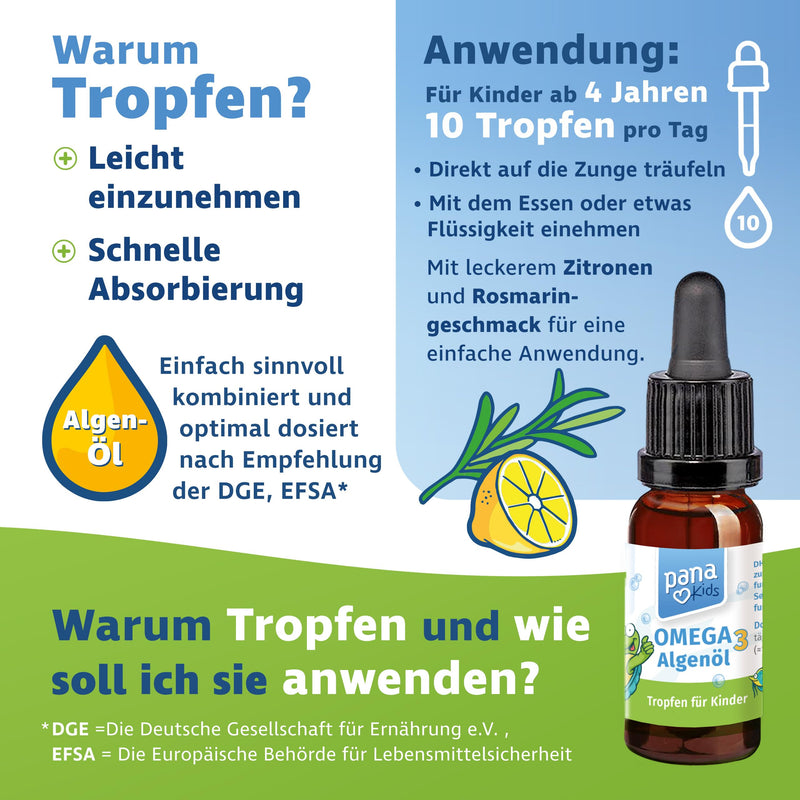Omega 3 drops for children - from 4 years - 100% vegan - 20 ml - with DHA (316 mg) & EPA (158 mg) - Omega 3 children made from algae oil - NewNest Australia