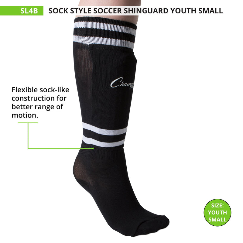 Champion Sports Youth Sock Style Soccer Shin Guards Black Small (Ages 4-6) - NewNest Australia