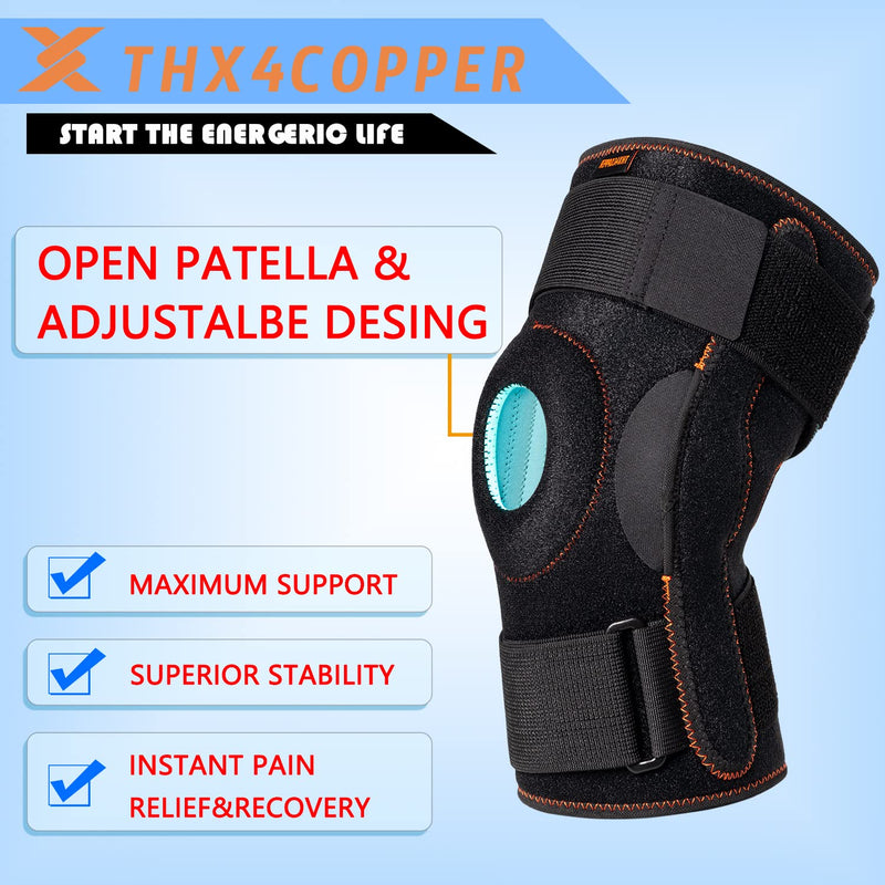 Thx4COPPER Hinged Knee Brace-Adjustable Open Patella with Parallel Straps & Dual Side Stabilizers-Compression Support for Knee Pain Relief&Recovery-MCL, ACL, LCL,Tendonitis, Ligament for Men & Women S (Pack of 1) - NewNest Australia