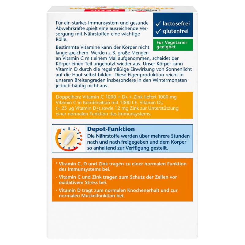 Doppelherz Vitamin C 1000 + D3 + Zinc - High dosage with vitamin C and vitamin D to support the immune system and protect cells - 100 DEPOT tablets 100 pieces (pack of 1) - NewNest Australia