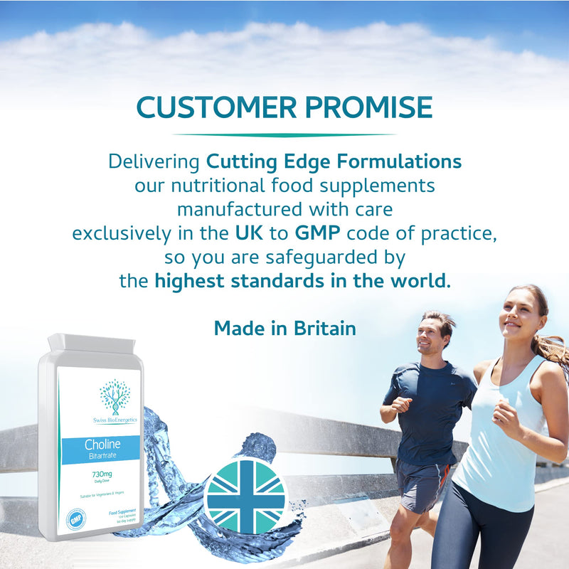 Choline Bitartrate 730mg Daily dose , 120 Choline Vegan Capsules - contributing to Normal Liver Function – No GMO’s , Dairy & Gluten Free - Manufactured in The UK to GMP Code of Practice - NewNest Australia