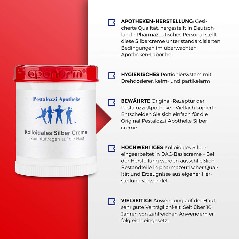 Colloidal silver cream (50 g) from pharmacy production - moisturizing, high quality - proven original recipe silver cream Pestalozzi-Apotheke 50.0 grams - NewNest Australia
