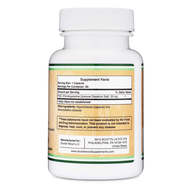 PQQ Supplement - 20mg, 60 Capsules (Pyrroloquinoline Quinone) Promotes Mitochondria ATP Coenzyme Levels, Energy Optimizer and Sleep Quality Support by Double Wood Supplements - NewNest Australia