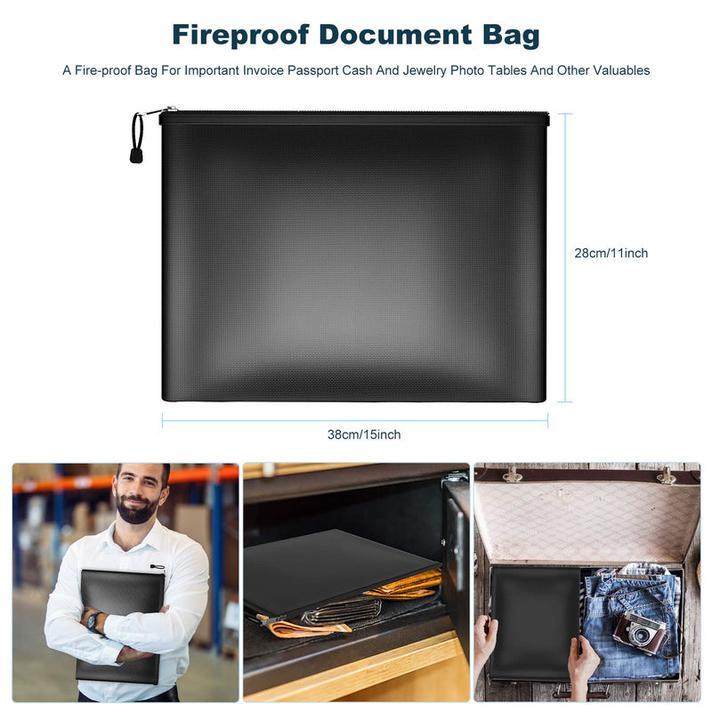 Fireproof Document Bags,15”x 11” Large Waterproof and Fireproof Folder Money Bag, Fireproof Safe Storage Pouch with Zipper for A4 Letter Size Document Holder,File,Cash,Tablet,Passport and Valuables - NewNest Australia